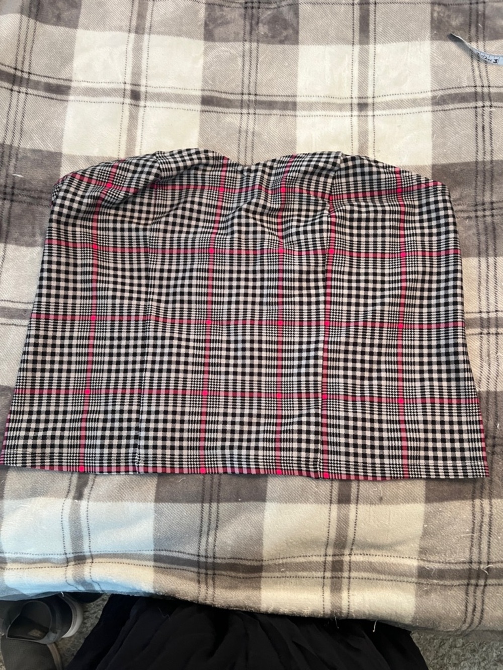 Plaid Strapless top with Pink Accents - Women top